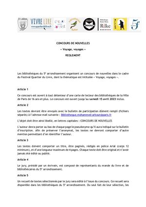 Règlement du concours de nouvelles 2023