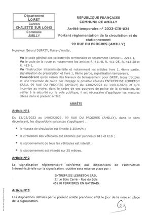Calaméo - Arrêté 2023 Cir 024 Relatif À La Rue Du Progrès Du 13 Février