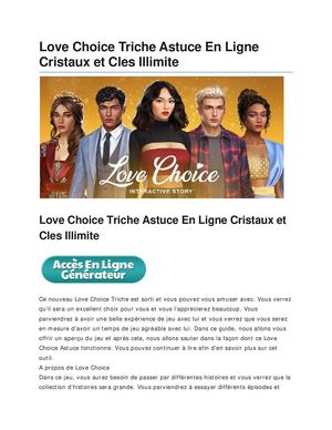 Love Choice Triche Astuce En Ligne Cristaux Et Cles Illimite