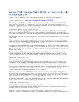 Astuce Triche Hungry Shark World - Générateur De Rubis Et De Pièces D’or