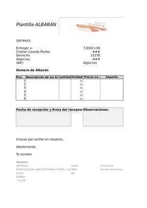 Plantilla Excel Albaran Formato