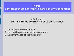 La finalité de l'entreprise et sa performance
