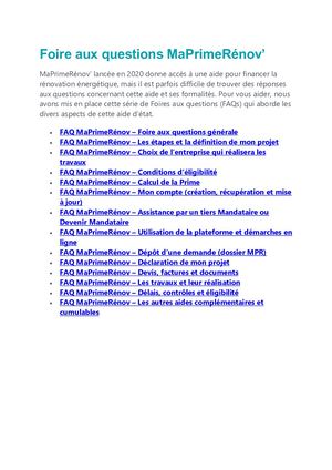Foire Aux Questions Ma Prime Rénov’