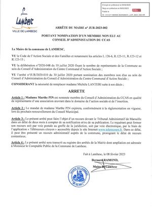 JUR 2023-002 - Nomination Membre Ca Du Ccas