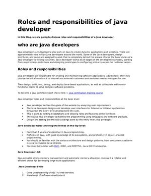 Roles And Responsibilities Of Java Developer
