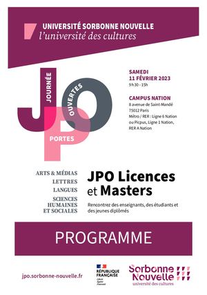 JPO Sorbonne Nouvelle 2023 - programme