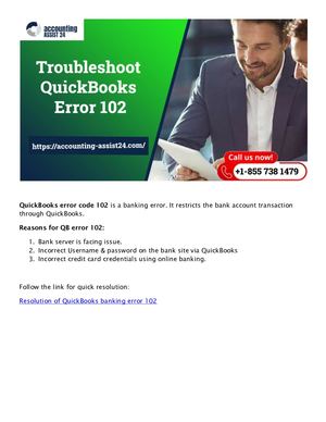 Resolution of QuickBooks banking error 102