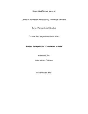 Síntesis De La Película Estrellas En La Tierra