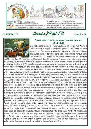 Avvisi Parrocchiali Dal 20 Al 27 Giugno 2021 - 12° Domenica Ordinaria 2021