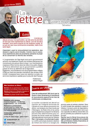 Lettre Gilbert Roger Janvier Fevrier 2023