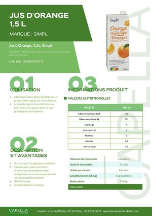 Fiche technique Jus Orange