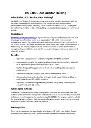Iso 14001 Lead Auditor Training
