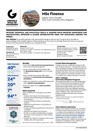 MSc Finance - Grenoble Ecole de Management 2022