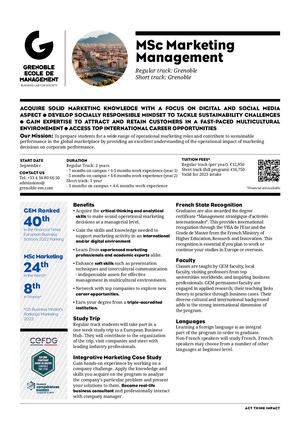 MSc Marketing Management - Grenoble Ecole de Management