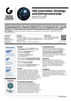 MSc Innovation, Strategy and Entrepreneurship - Grenoble Ecole de Management