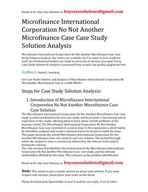 Microfinance International Corporation No Not Another Microfinance Case Case Study Solution Analysis