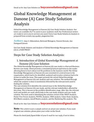 Global Knowledge Management At Danone (A) Case Study Solution Analysis