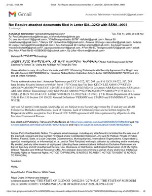 STATE OF ILLINOIS IDOR Collections Receipt Of Bona Vacantia And UCC Filings With Security Agreement