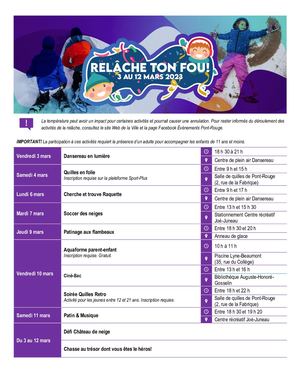 2023 -  Programmation Semaine Relâche - Ville de Pont-Rouge