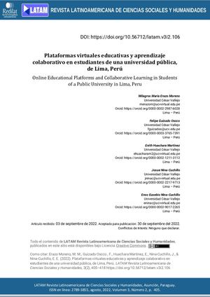 Plataformas virtuales educativas y aprendizaje colaborativo en estudiantes de una universidad pública, de Lima, Perú