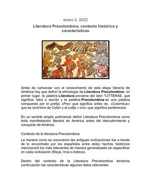 Literatura Precolombina, Contexto Histórico Y Características