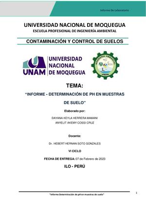 Informe De Laboratorio Determinación De P H En Muestras De Suelo
