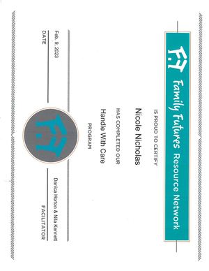 My Handle With Care Certificate of Achievement