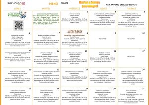 Menú COMEDOR Marzo CEIP ADCalvete