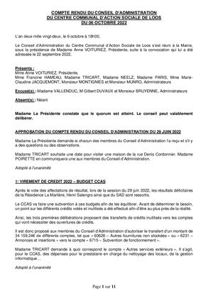 CONSEIL D'ADMINISTRATION CCAS DE LOOS - 30 NOVEMBRE 2022