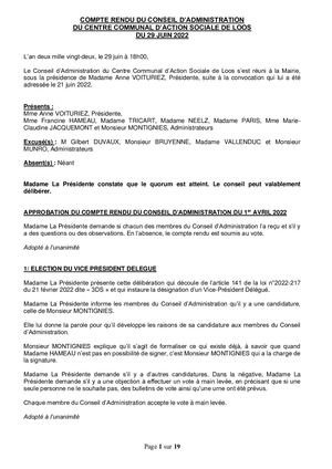 CONSEIL D'ADMINISTRATION CCAS DE LOOS - 06 OCTOBRE 2022