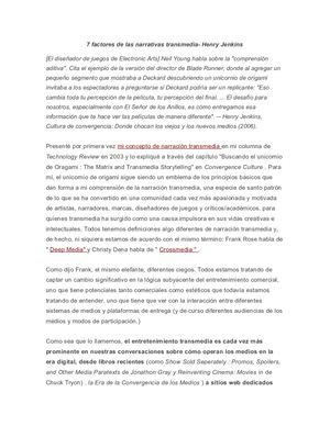 7 Factores De Las Narrativas Transmedia Henry Jenkins