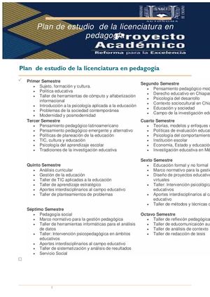 Plan De Estudio De La Licenciatura En Pedagogía