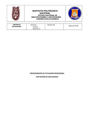 Procedimiento Para La Titulación Profesional Por La Opción De Escolaridad 15 Feb 2023