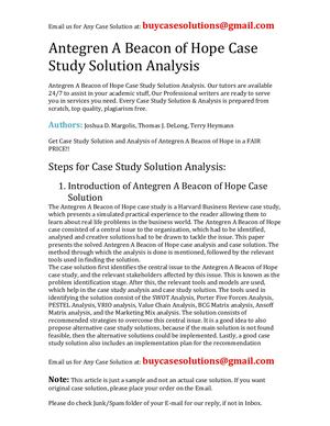 Antegren A Beacon Of Hope Case Study Solution Analysis