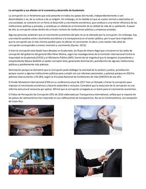 La Corrupción Y Sus Efectos En La Economía Y Desarrollo De Guatemala