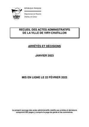 Recueil des actes administratifs janvier 2023