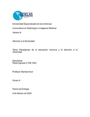 Paradigmas De La Educación Inclusiva Y Atención A La Diversidad