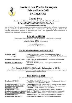 CONCOURS 2021 Palmarès - Société des poètes français