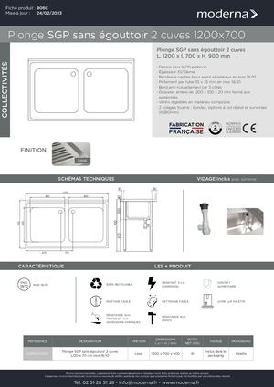 906C PLONGE SANS EGOUTTOIR 1200 X 700