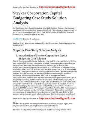 Stryker Corporation Capital Budgeting Case Study Solution Analysis