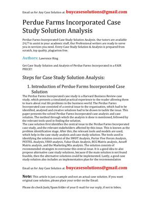 Perdue Farms Incorporated Case Study Solution Analysis