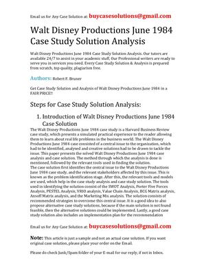 Walt Disney Productions June 1984 Case Study Solution Analysis