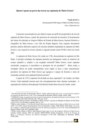 Quem é Quem Na Posse Das Terras Na Capitania De Mato Grosso 1