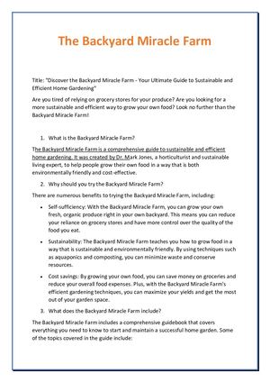 The Backyard Miracle Farm