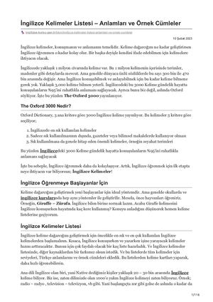 Ingilizce Kelimeler Listesi Ve Anlamlari