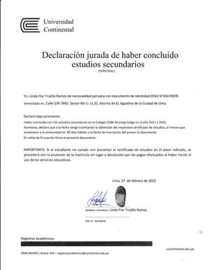 Declaración Jurada De Haber Concluido Estudios Secundarios