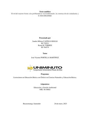 Actividad 1 Texto Analítico Principios De La Educación Ambiental Crítica Y La Construcción De Ecociudadanía