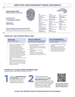 International SOS membership card