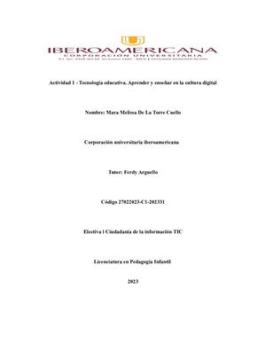 Actividad 1 Tecnología Educativa Aprender Y Enseñar En La Cultura Digital
