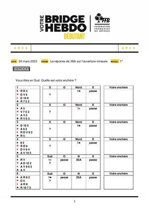 56. Exercice Votre Bridge Hebdo Débutant 24 03 2023
